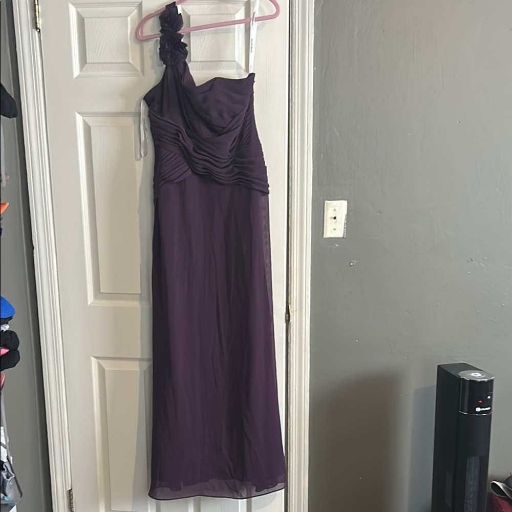 David's Bridal Purple One Shoulder Dress